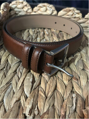 Men's Unbranded Brown Leather Belt, One Size, Silver Buckle